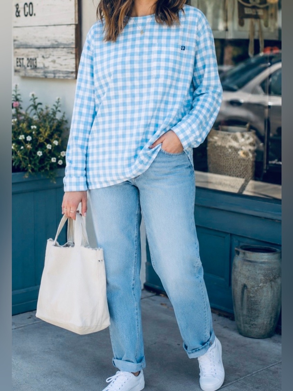MarleyLilly Blue Gingham Long Sleeve Shirt Large